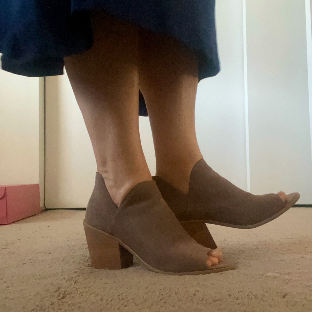 Susina Carina Mushroom Suede Peep-Toe Ankle Bootie